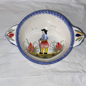 Vintage Henriot Quimper Soliel Yellow Bowl France Depicts Breton woman.